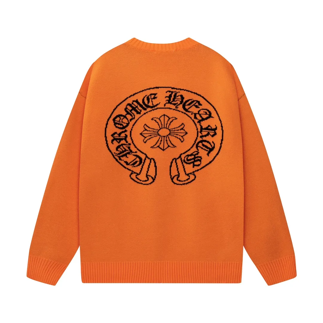 P300 Chrome Hearts Chrome Hearts Classic Horseshoe Round Neck Wool Sweater Color: Orange Black Size: S M L XL XXL